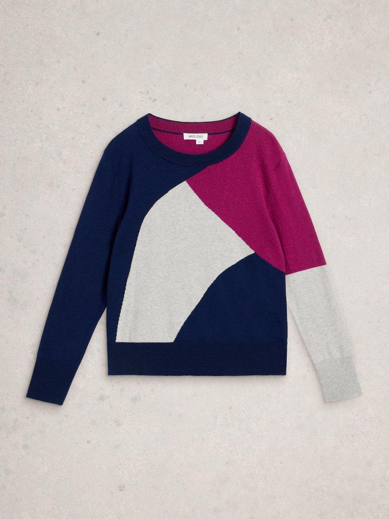 KATIE ABSTRACT JUMPER in NAVY MULTI - FLAT FRONT