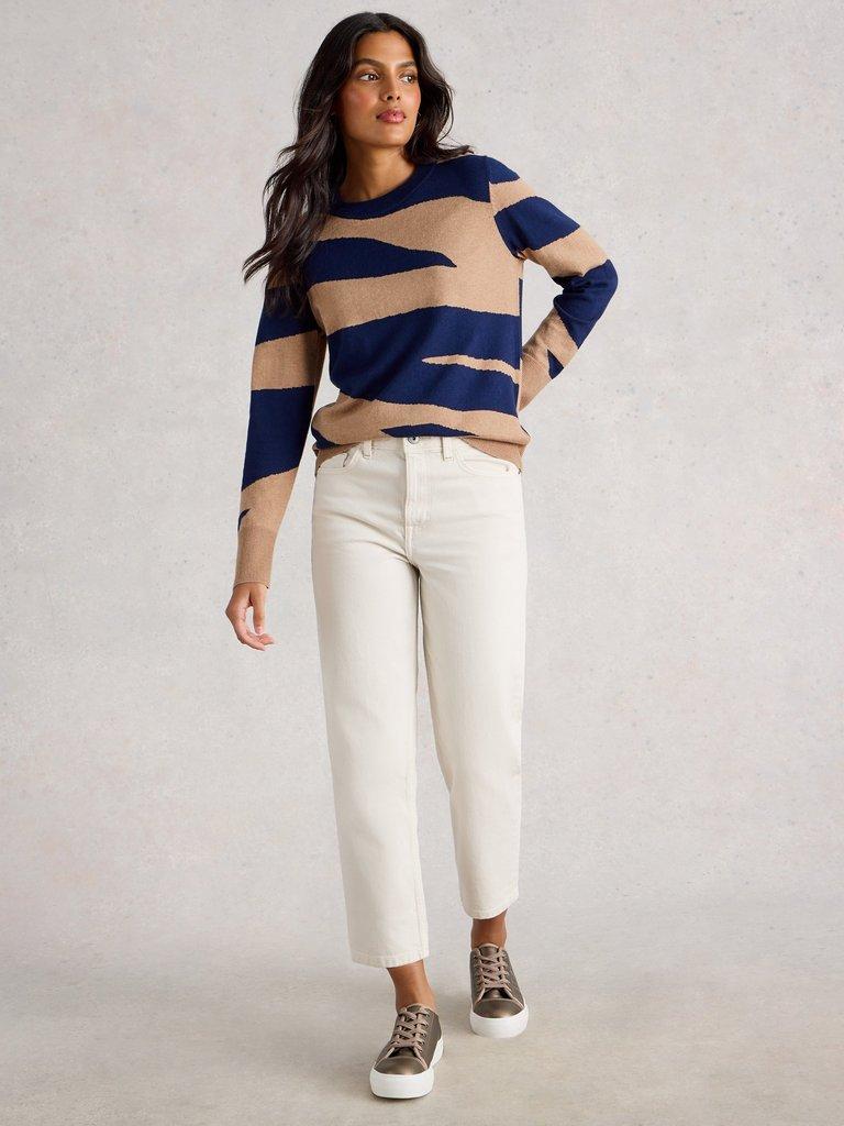 KATIE ABSTRACT JUMPER in NAVY PR - MODEL FRONT