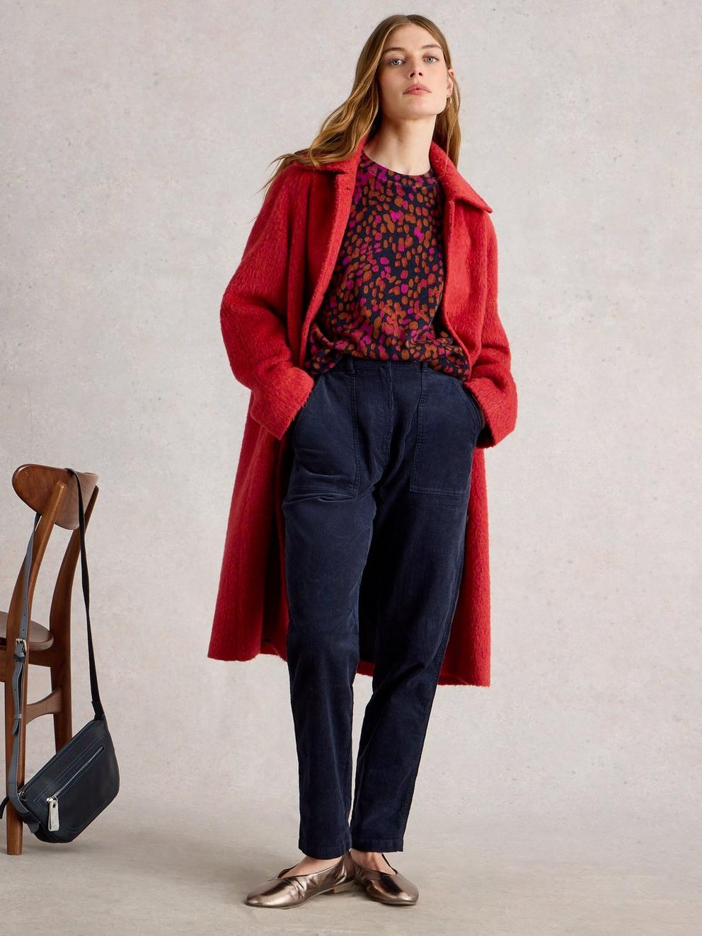 KATIE PRINT JUMPER in NAVY PR - MODEL FRONT