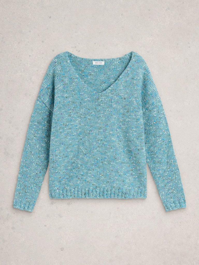 TEXTURE  V NECK in MID BLUE - FLAT FRONT