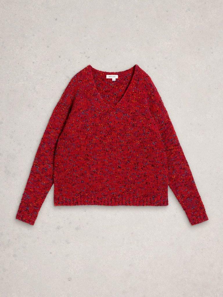 TEXTURE  V NECK in MID RED - FLAT FRONT