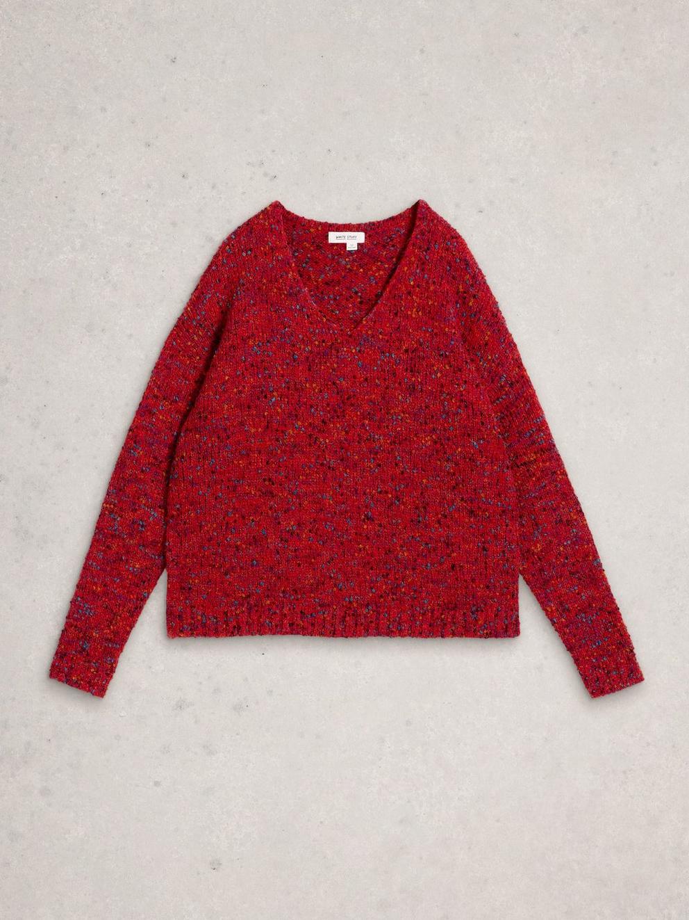 TEXTURE  V NECK in MID RED - FLAT FRONT