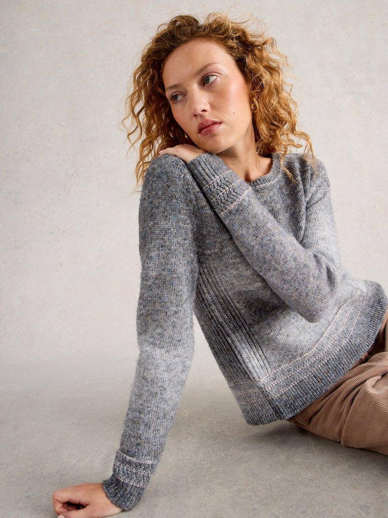LILBET LONG SLEEVE JUMPER in GREY MLT - MODEL DETAIL