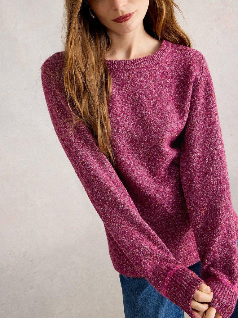 TALIA NEP CREW NECK JUMPER in DK PLUM - MODEL DETAIL