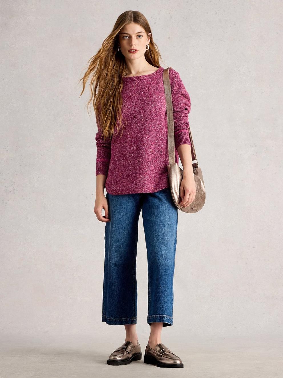 TALIA NEP CREW NECK JUMPER in DK PLUM - MODEL FRONT
