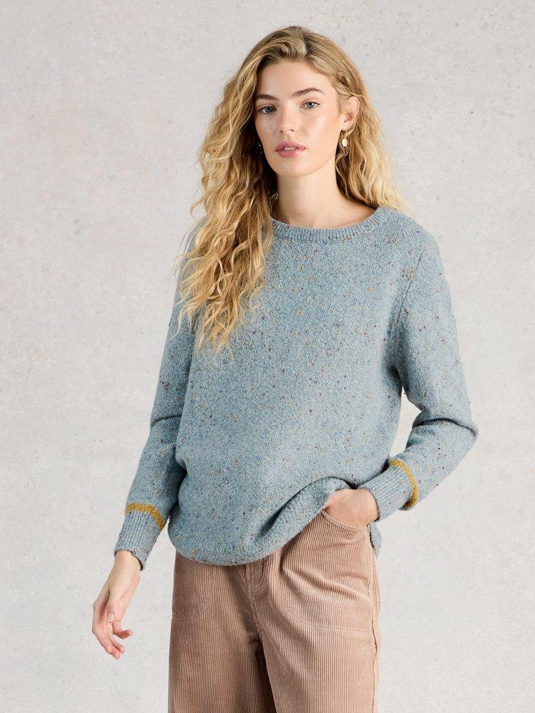 TALIA NEP CREW NECK JUMPER in DUS GREEN - MODEL FRONT