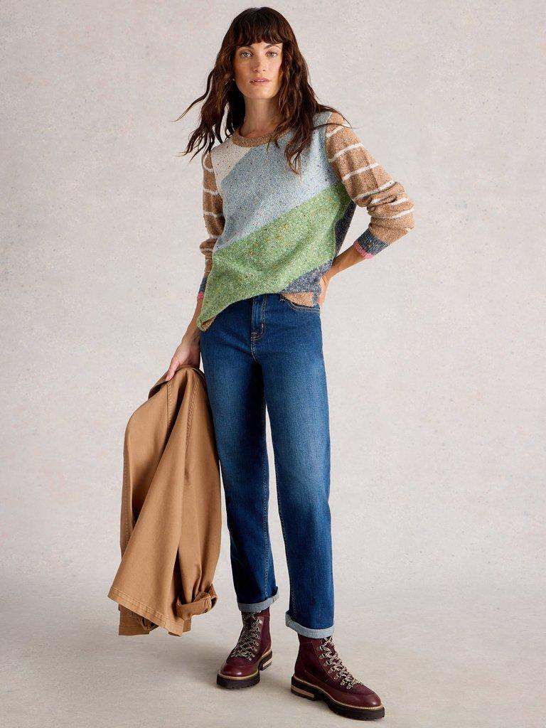 TALIA NEP CREW NECK JUMPER in GREEN MLT - MODEL FRONT