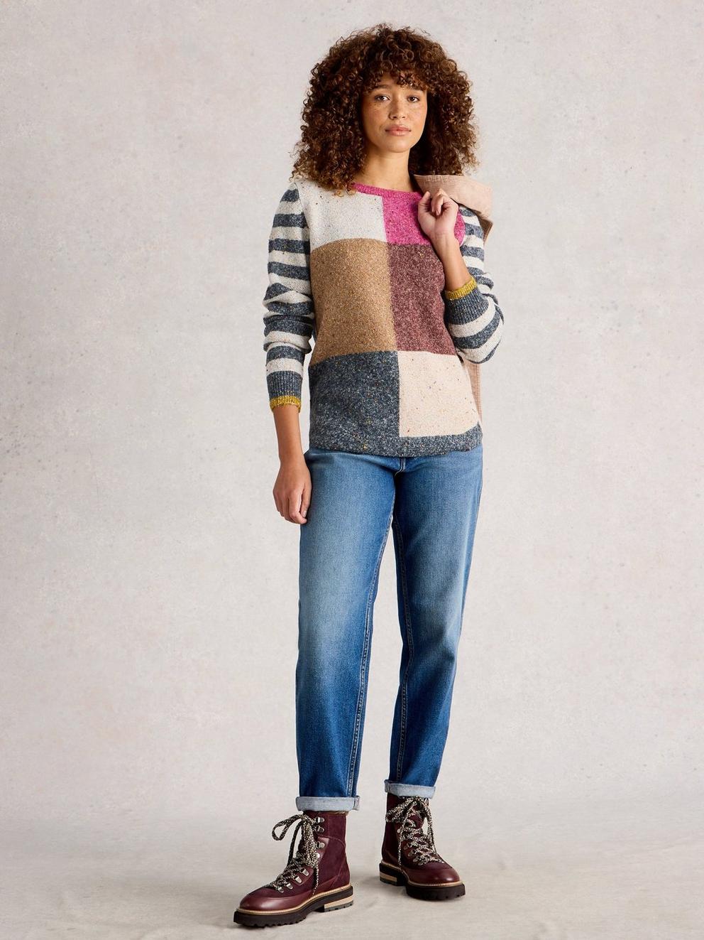 TALIA NEP CREW NECK JUMPER in PINK MLT - MODEL FRONT