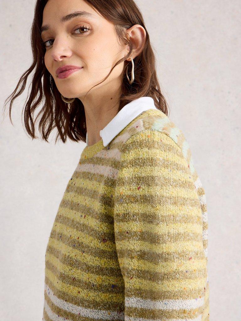 TALIA NEP CREW NECK JUMPER in YELLOW MLT - MODEL DETAIL