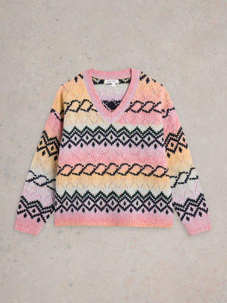 SPACEDYE POINTELLE JUMPER in PINK MLT - FLAT FRONT