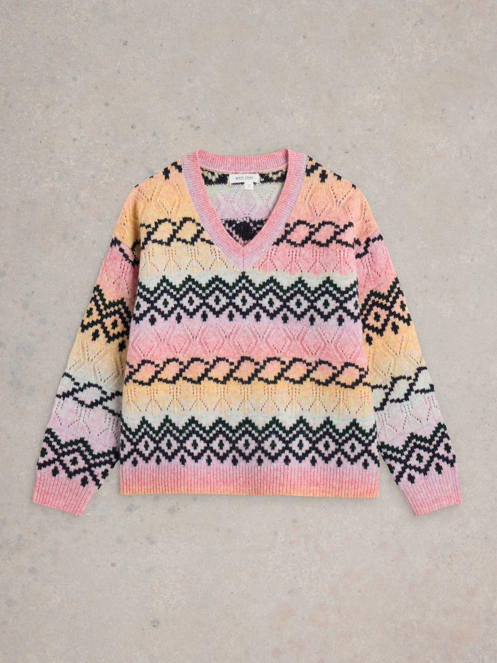 SPACEDYE POINTELLE JUMPER in PINK MLT - FLAT FRONT