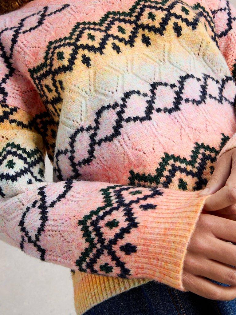 SPACEDYE POINTELLE JUMPER in PINK MLT - MODEL DETAIL