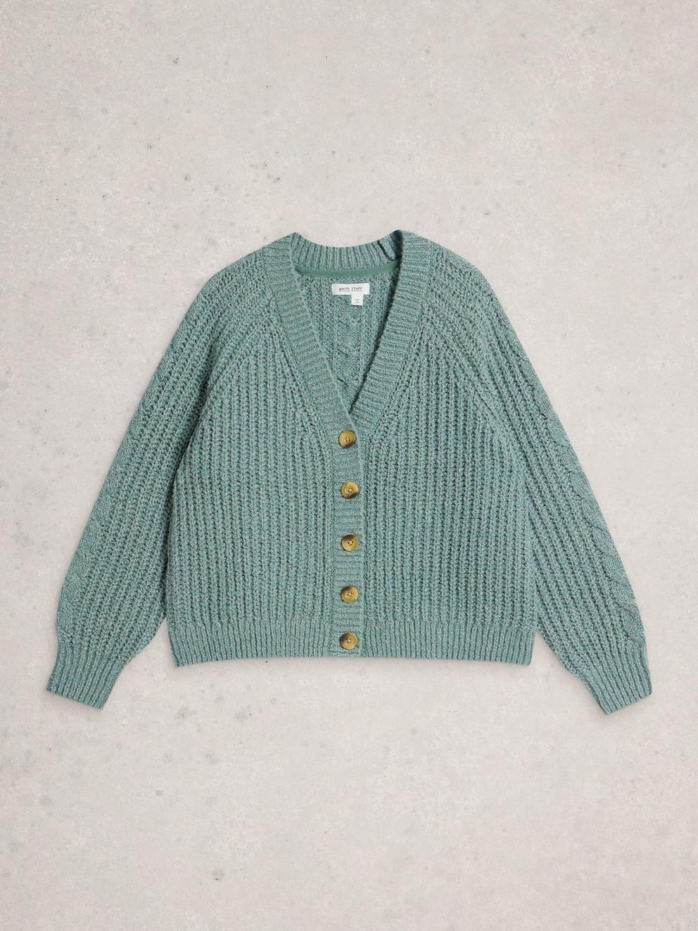 SALLY SLUB CARDIGAN in DUS GREEN - FLAT FRONT
