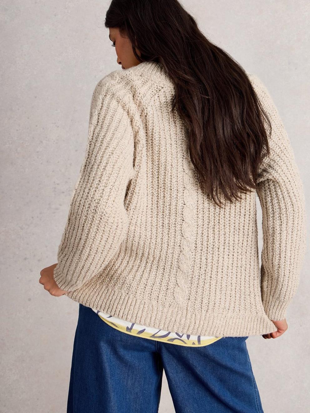 SALLY SLUB CARDIGAN in NAT MLT - MODEL BACK