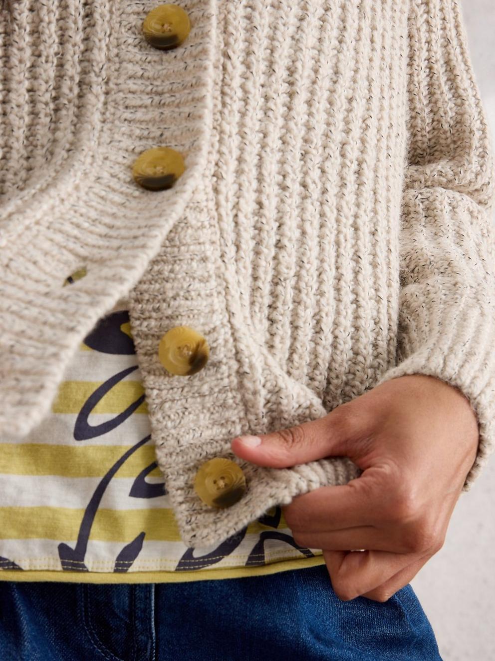 SALLY SLUB CARDIGAN in NAT MLT - MODEL DETAIL