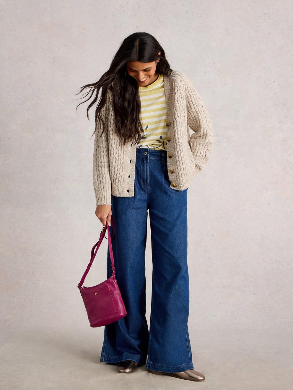 SALLY SLUB CARDIGAN in NAT MLT - MODEL FRONT