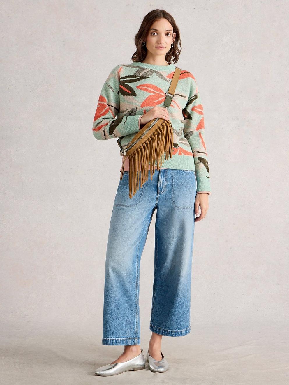 PETAL JUMPER in GREEN MLT - MODEL FRONT