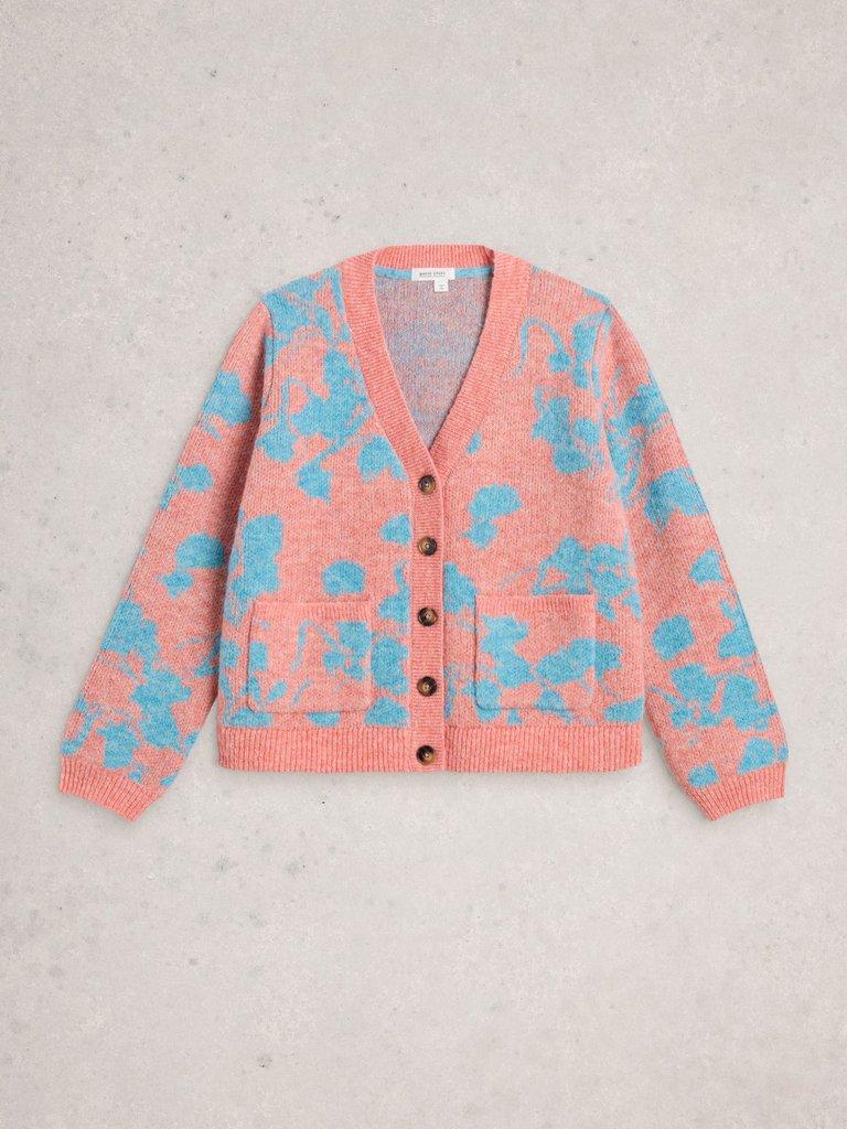 JENNY FLORAL CARDI in CORAL MLT - FLAT FRONT