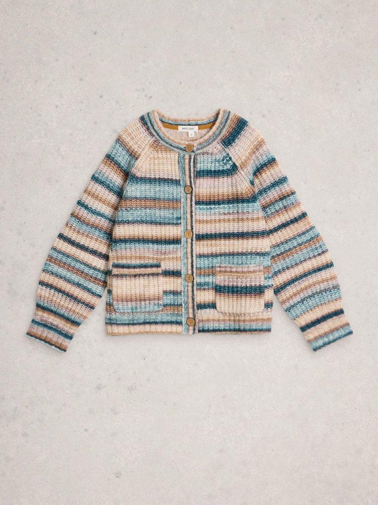 SUZANNA CREW CARDI in BLUE MLT - FLAT FRONT