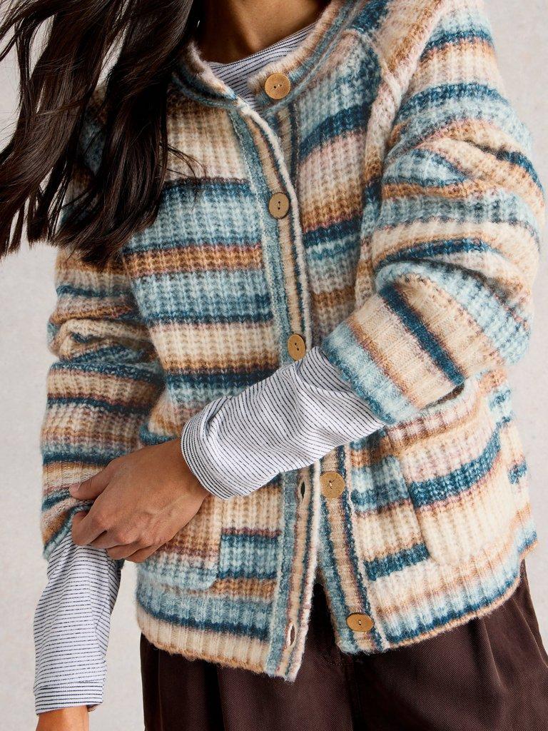 SUZANNA CREW CARDI in BLUE MLT - MODEL DETAIL