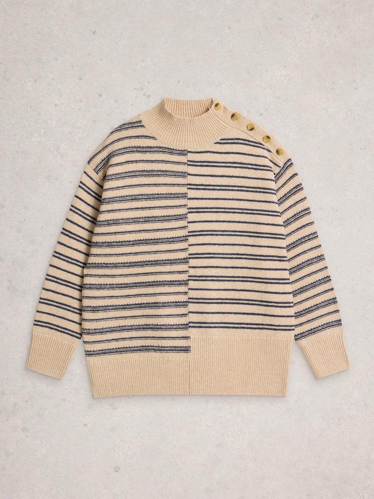 MIX STRIPE STAND NECK JUMPER in NAT MLT - FLAT FRONT