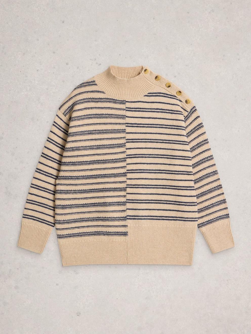 MIX STRIPE STAND NECK JUMPER in NAT MLT - FLAT FRONT