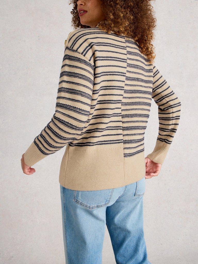 MIX STRIPE STAND NECK JUMPER in NAT MLT - MODEL BACK