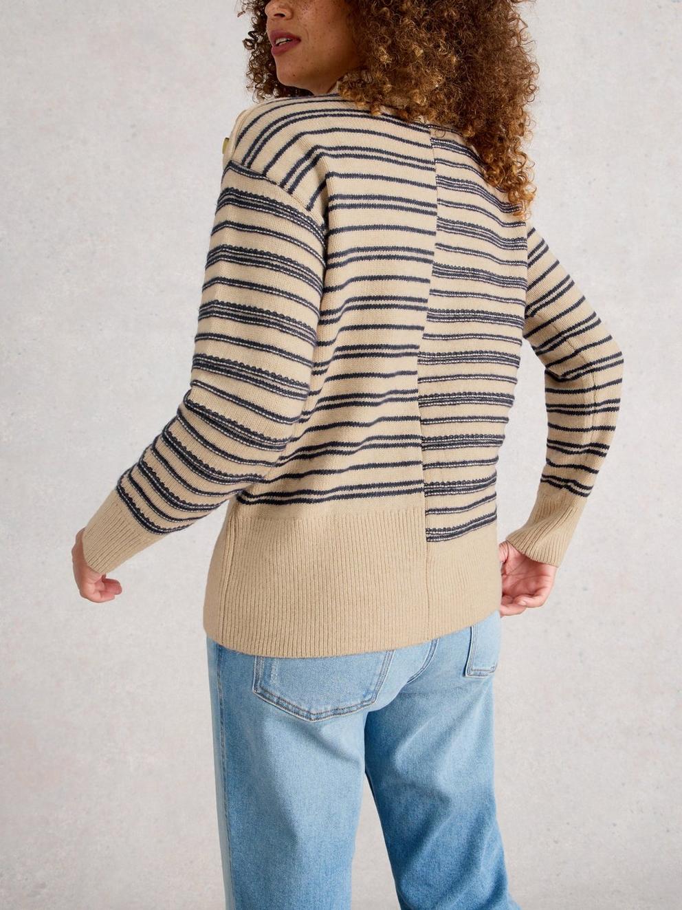 MIX STRIPE STAND NECK JUMPER in NAT MLT - MODEL BACK