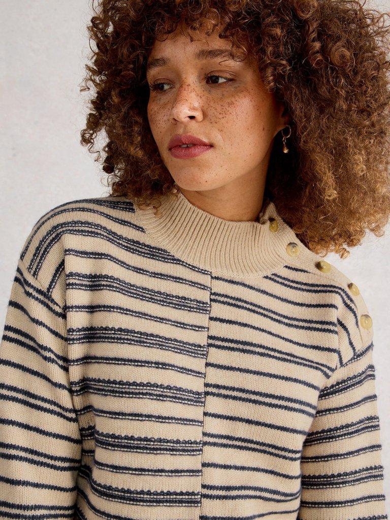 MIX STRIPE STAND NECK JUMPER in NAT MLT - MODEL DETAIL