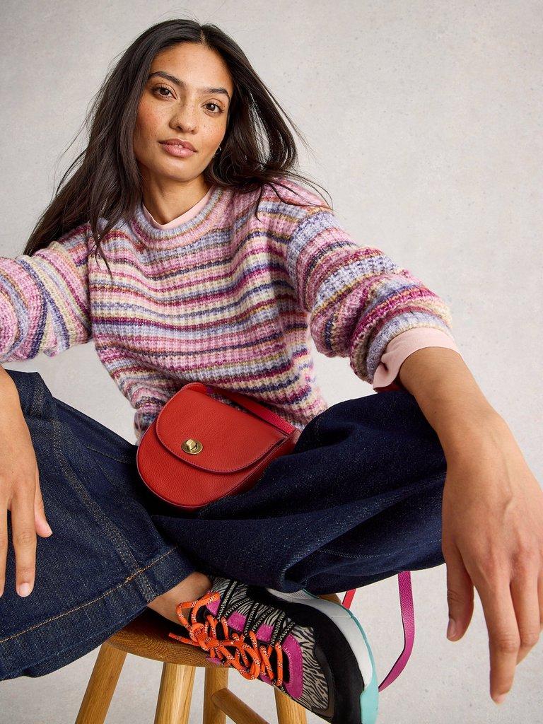 SUZANNA SPACEDYE JUMPER in PINK MLT - MODEL DETAIL