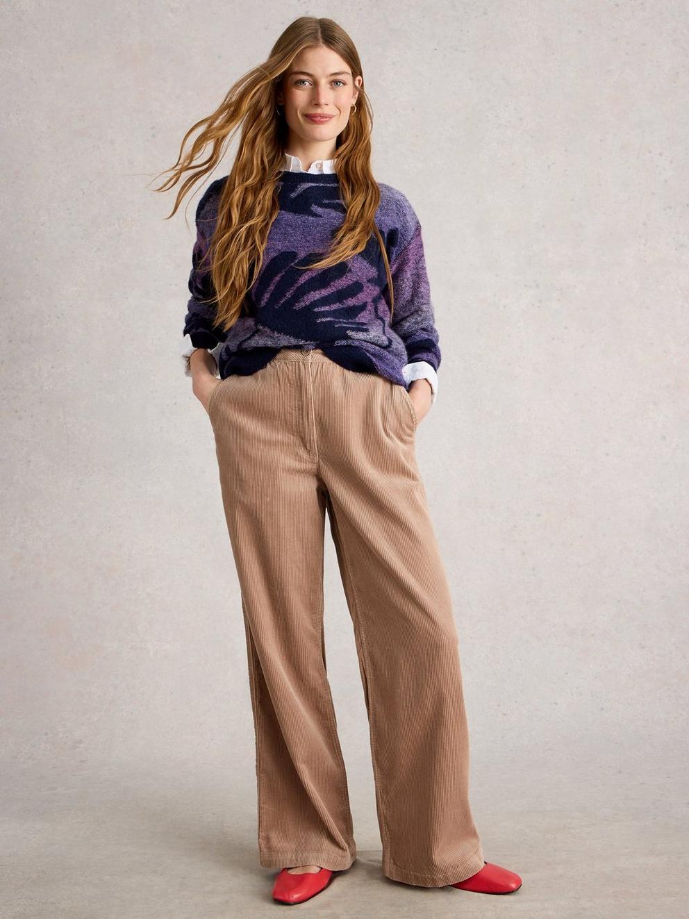 FERN SPACEDYE JUMPER in NAVY MULTI - MODEL FRONT