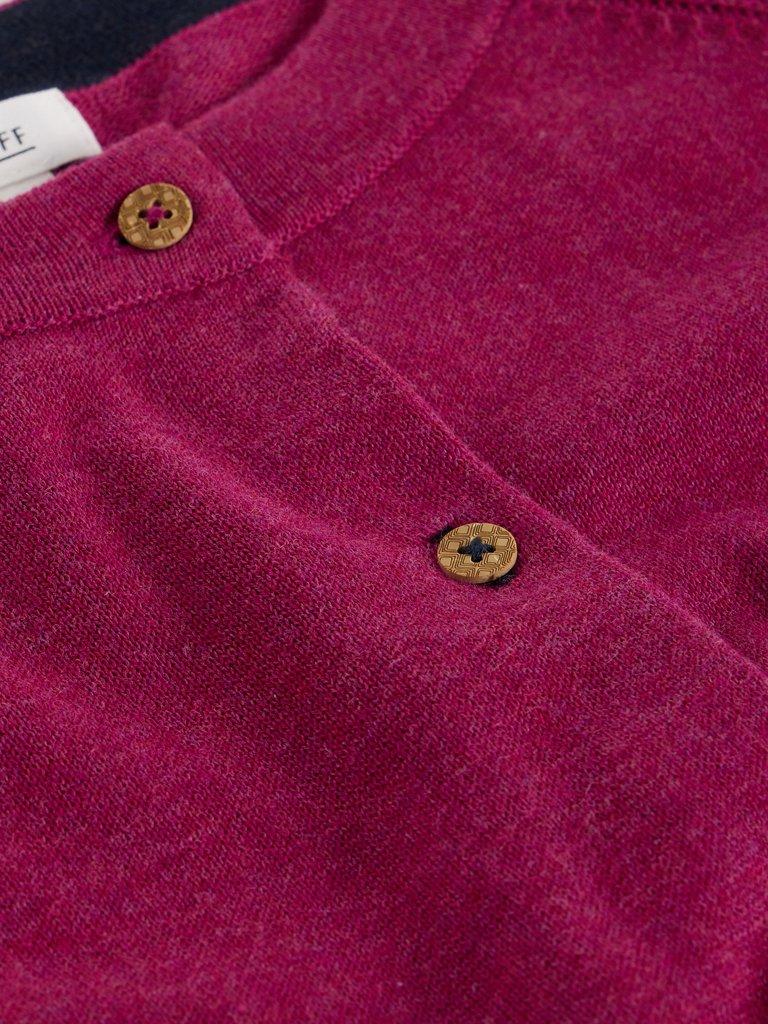 LULU CREW NECK LONG SLEEVE CARDI in DK PLUM - FLAT DETAIL