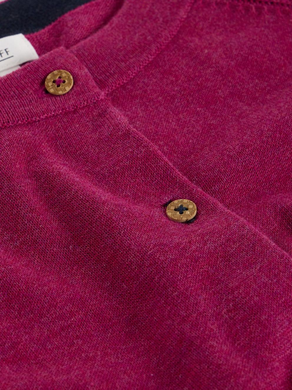 LULU CREW NECK LONG SLEEVE CARDI in DK PLUM - FLAT DETAIL