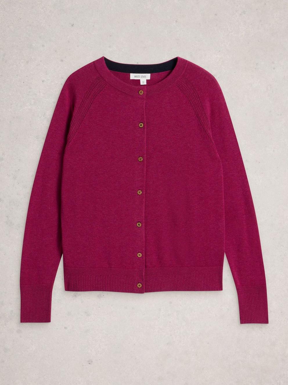 LULU CREW NECK LONG SLEEVE CARDI in DK PLUM - FLAT FRONT