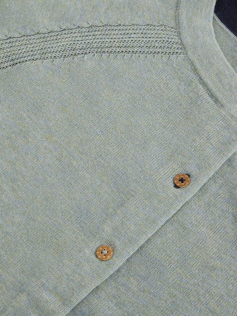LULU CREW NECK LONG SLEEVE CARDI in DUS GREEN - FLAT DETAIL