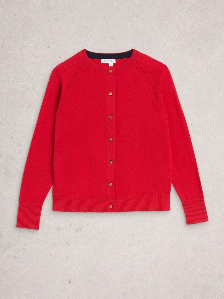 LULU CREW NECK LONG SLEEVE CARDI in MID RED - FLAT FRONT