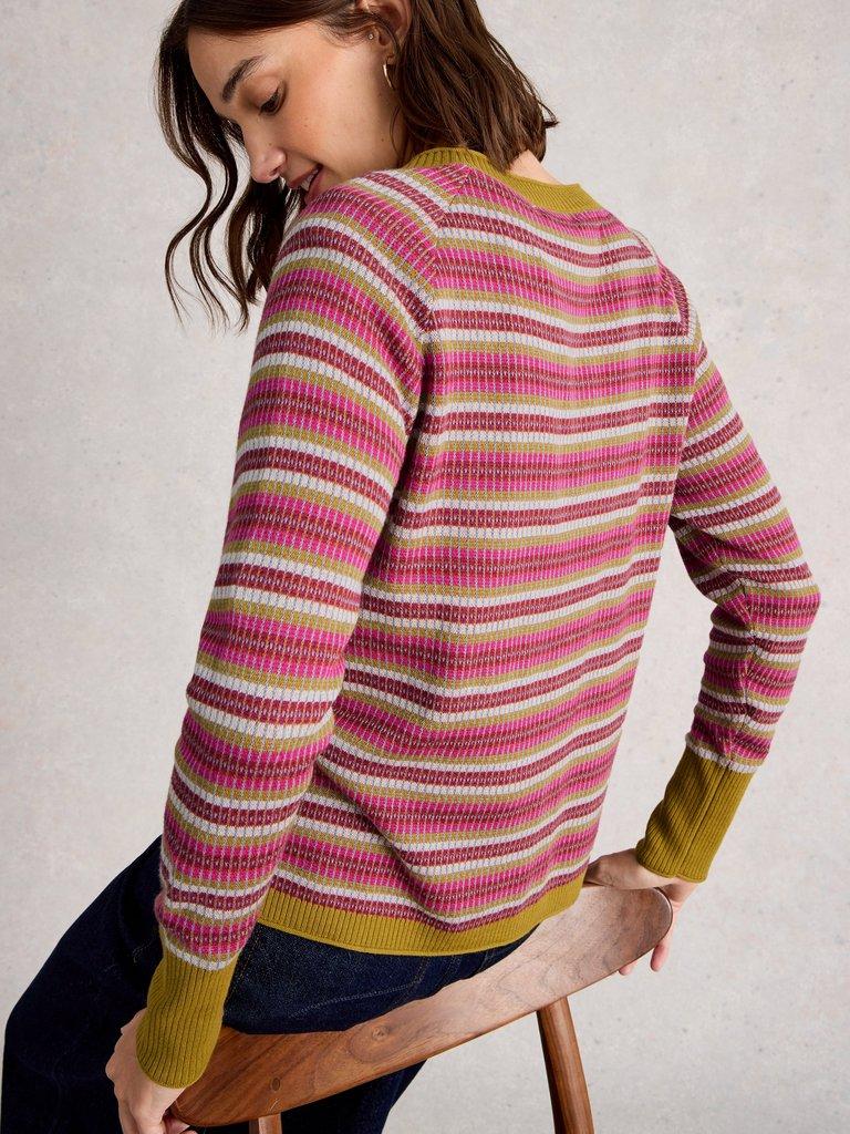 LULU PATTERN CARDIGAN in PINK MLT - MODEL BACK