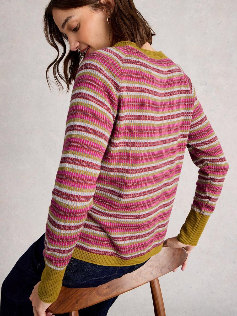 LULU PATTERN CARDIGAN in PINK MLT - MODEL BACK