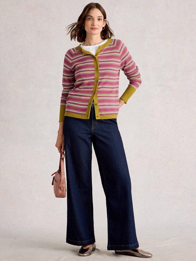 LULU PATTERN CARDIGAN in PINK MLT - MODEL FRONT