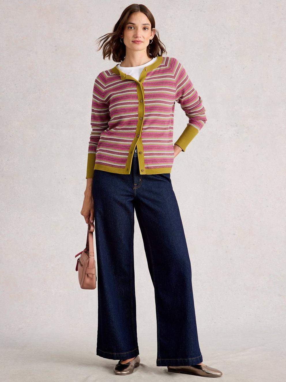 LULU PATTERN CARDIGAN in PINK MLT - MODEL FRONT
