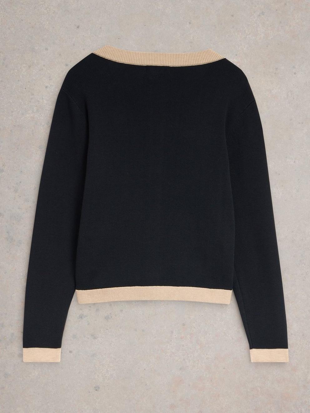 CHARLOTTE LONG SLEEVE CARDI in BLK MLT - FLAT BACK