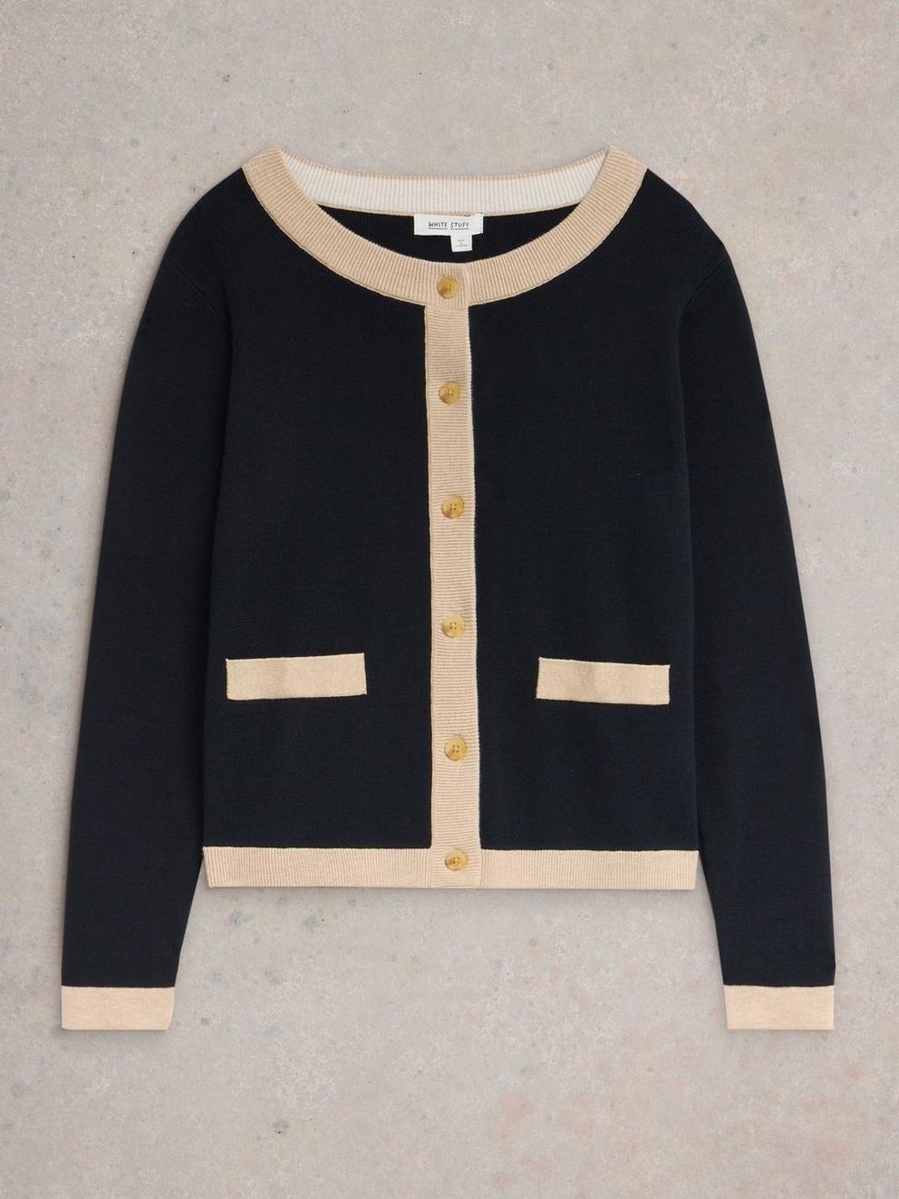 CHARLOTTE LONG SLEEVE CARDI in BLK MLT - FLAT FRONT