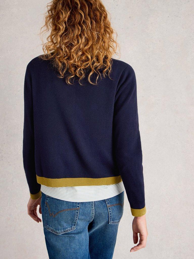 CHARLOTTE LONG SLEEVE CARDI in DARK NAVY - MODEL BACK