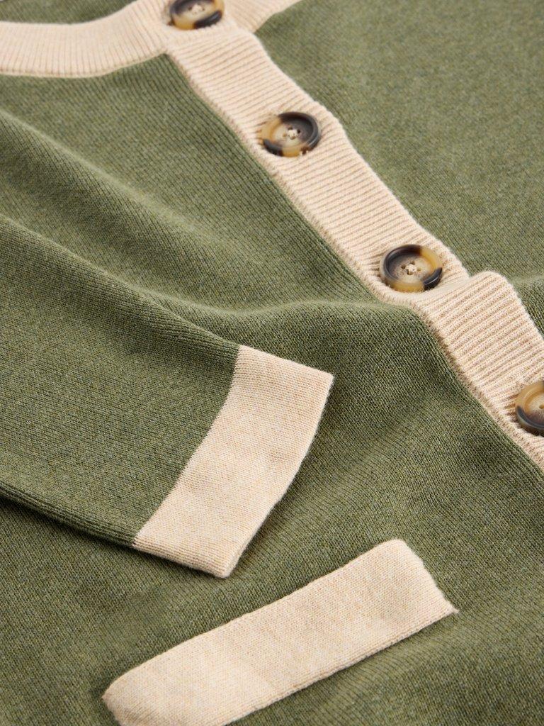 CHARLOTTE LONG SLEEVE CARDI in KHAKI GRN - FLAT DETAIL