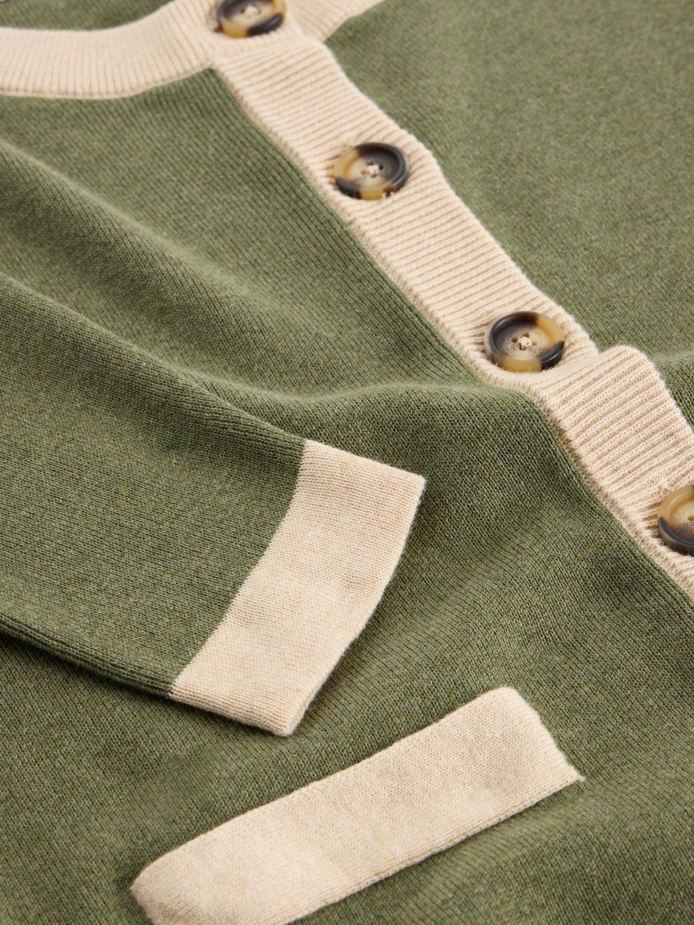 CHARLOTTE LONG SLEEVE CARDI in KHAKI GRN - FLAT DETAIL