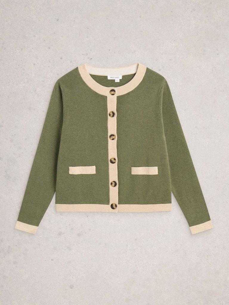 CHARLOTTE LONG SLEEVE CARDI in KHAKI GRN - FLAT FRONT