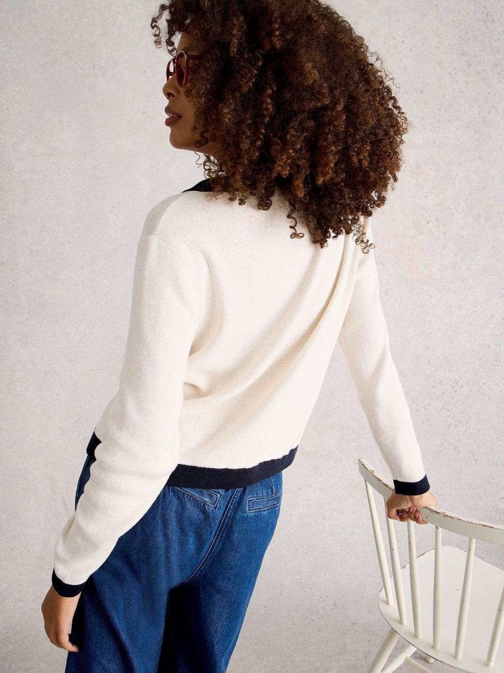 CHARLOTTE LONG SLEEVE CARDI in NAT MLT - MODEL BACK
