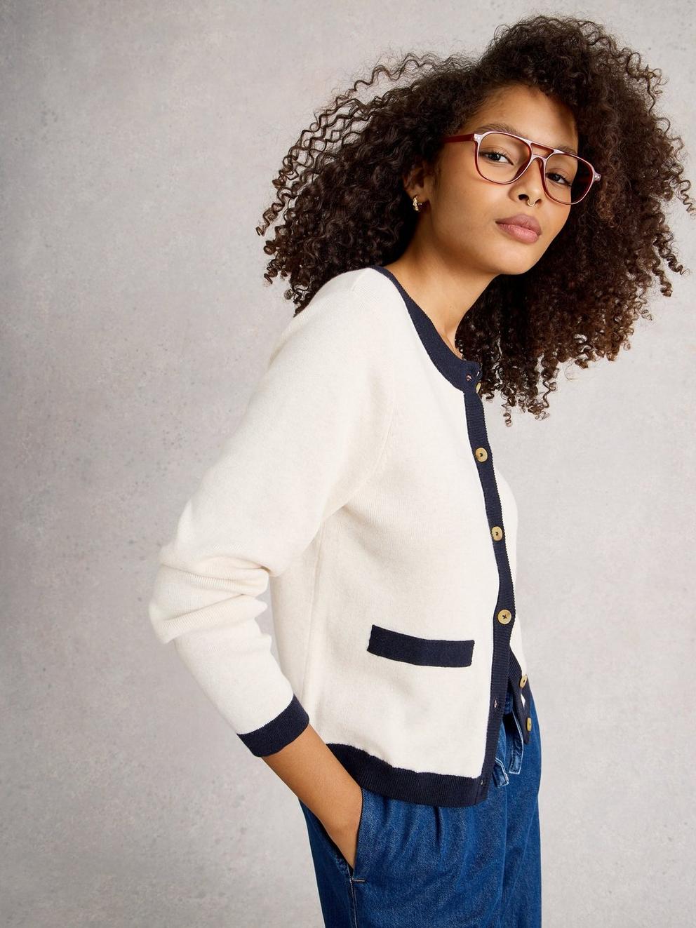 CHARLOTTE LONG SLEEVE CARDI in NAT MLT - MODEL DETAIL
