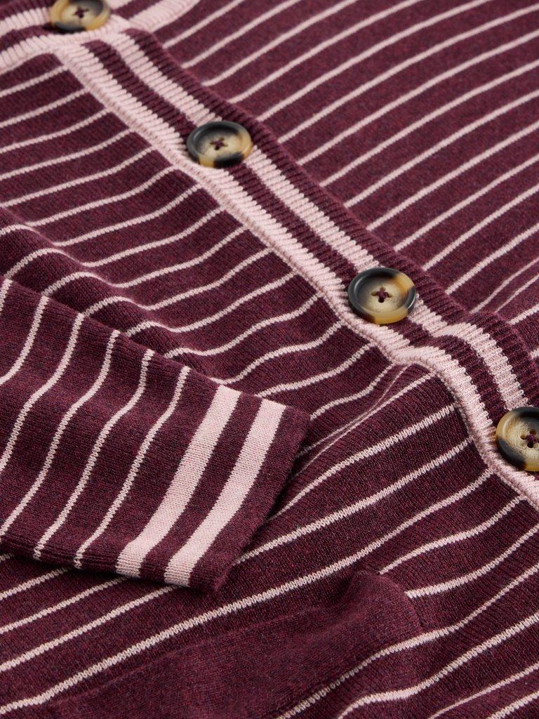 CHARLOTTE STRIPED CARDI in PLUM MLT - FLAT DETAIL