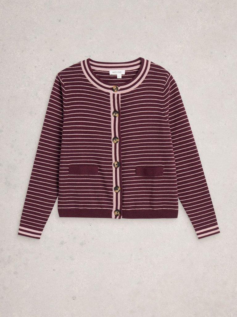 CHARLOTTE STRIPED CARDI in PLUM MLT - FLAT FRONT